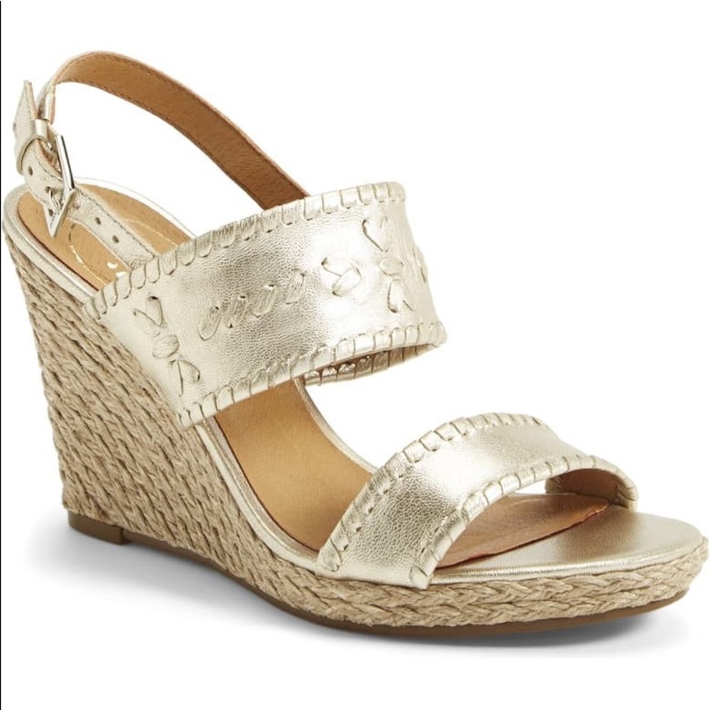 Jack Rogers Gold Vanessa Raffia Wedges 7.5 M